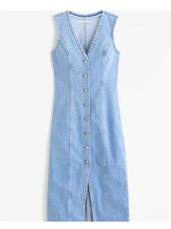 Abercrombie & Fitch Light Blue Sleeveless Button-Front Midi Dress - Picture 4 of 6